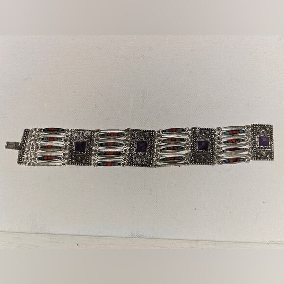 Lucky brand Silver Geometric Aztec Tribal Statement Bracelet - Picture 7 of 8